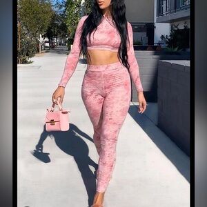 Chelsea 2 piece set Pink Tie-Dye High-Waisted Leggings